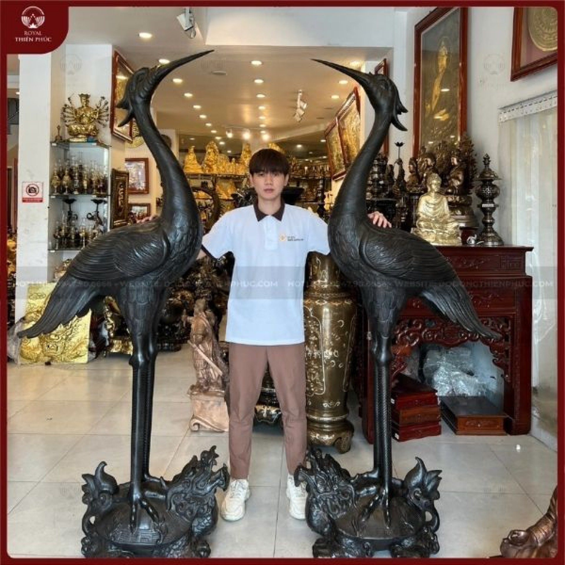 Hạc cưỡi long quy đồng đỏ hun đen